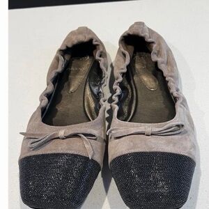 Brunello Cucinelli Suede Ballet Flats with Monili cap toe and bow Size 40